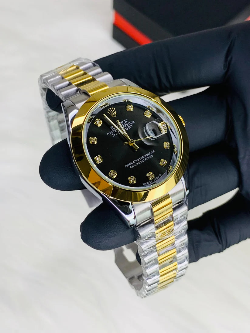 Date Just Stainless Steel Chain Luxury Watch (Black)